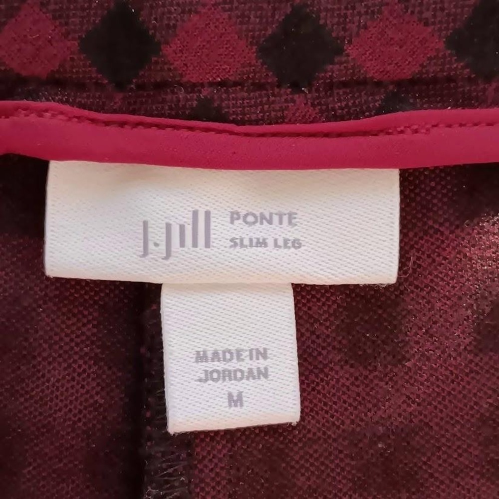 J. Jill Pants Womens Medium Burgundy Black Ponte Slim Leg Stretch Plaid Gingham - Picture 4 of 10